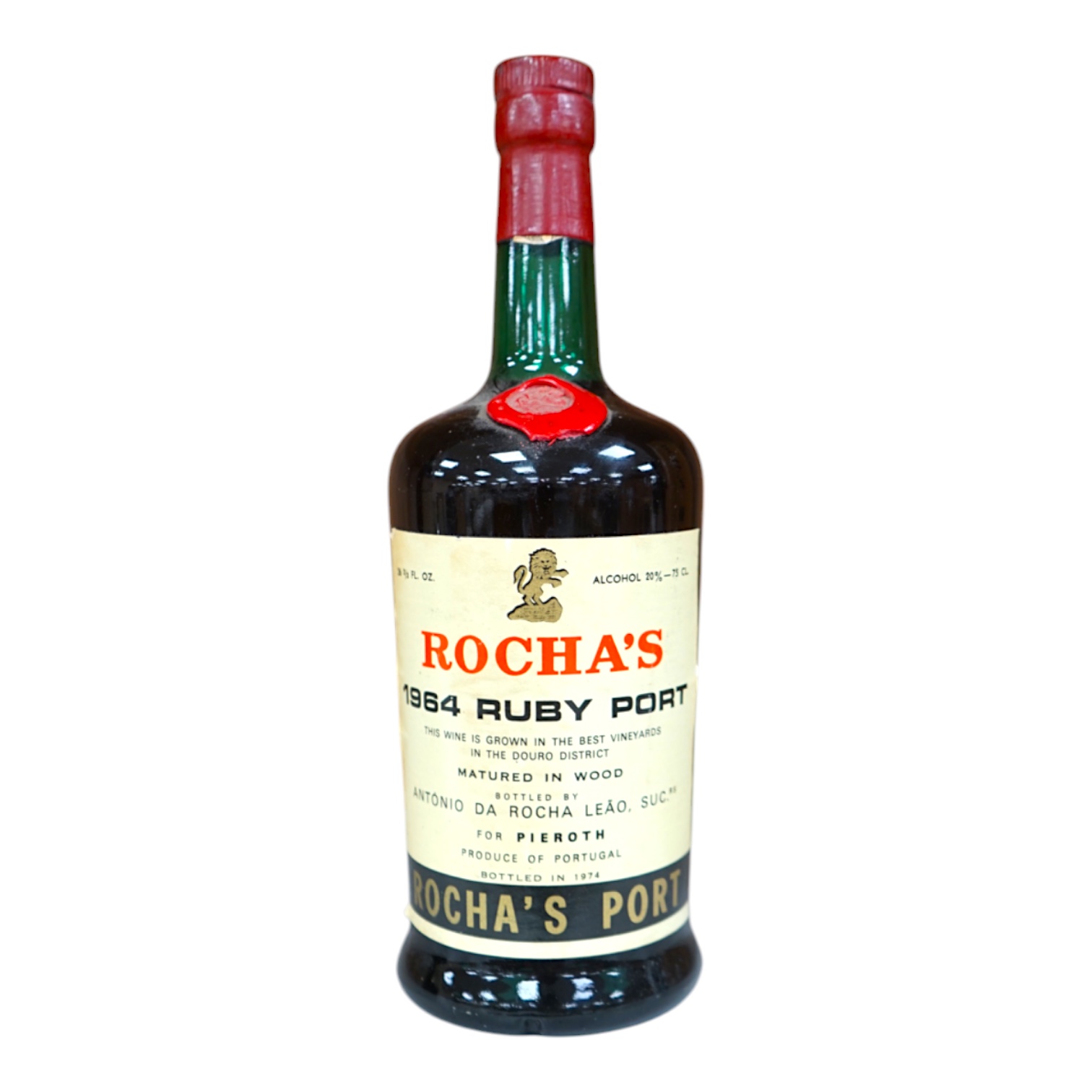 A bottle of Rocha's ruby port 1964. Condition - fair to good.